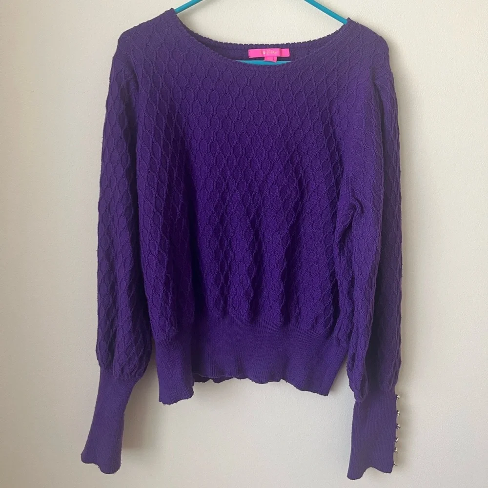 Lilly Pulitzer Jacquetta Sweater Balloon Sleeves Crewneck Size XL Purple